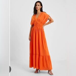 French Connection Audrey satin maxi dress orange 6 new with tags